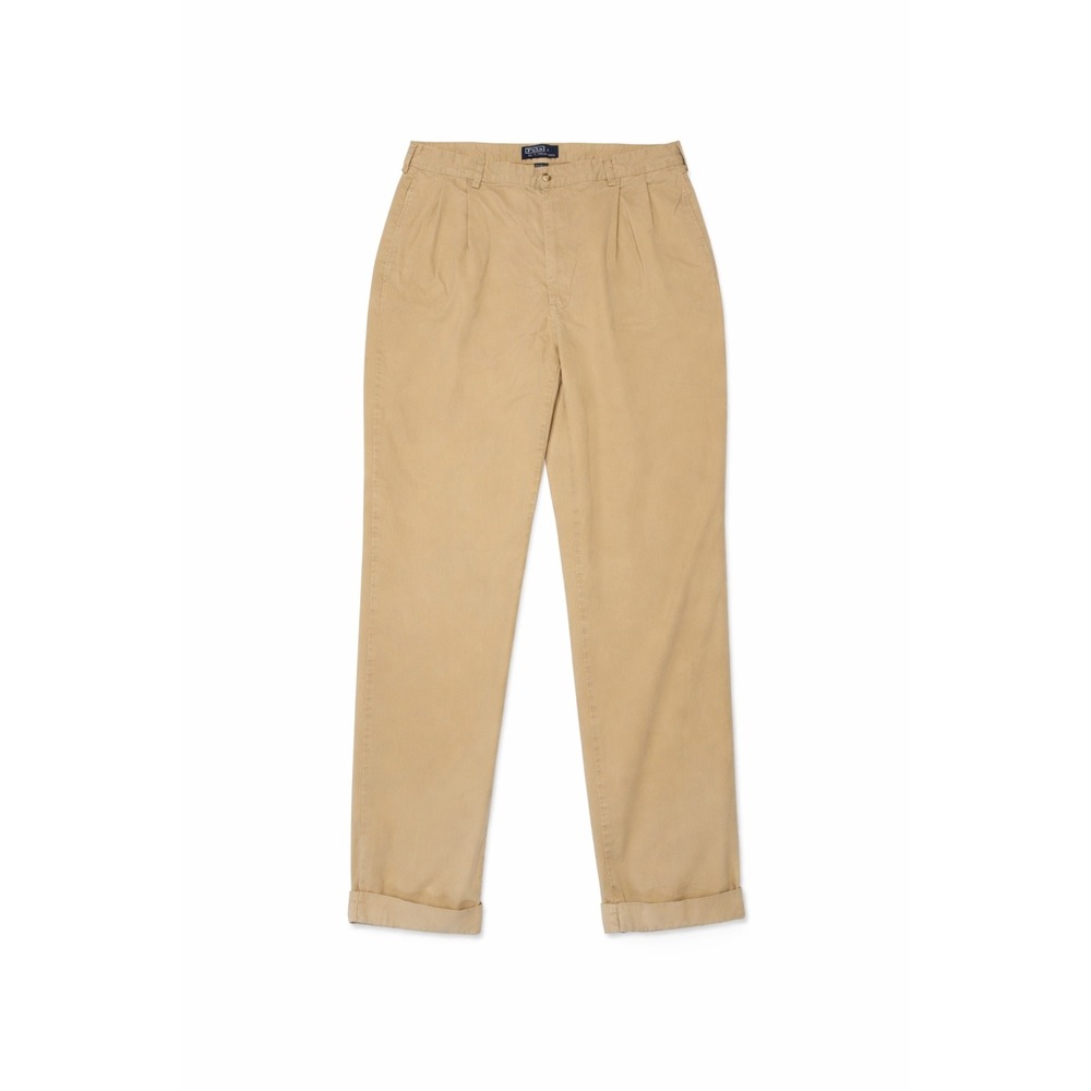 VTG Polo Ralph Lauren Hammond Pant Mens 38x34 Tan Khaki Double Pleated Cotton